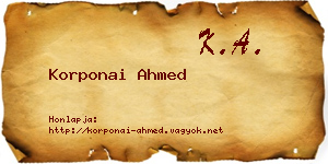 Korponai Ahmed névjegykártya